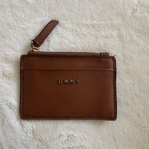 DKNY Tan Leather Zip Card Holder